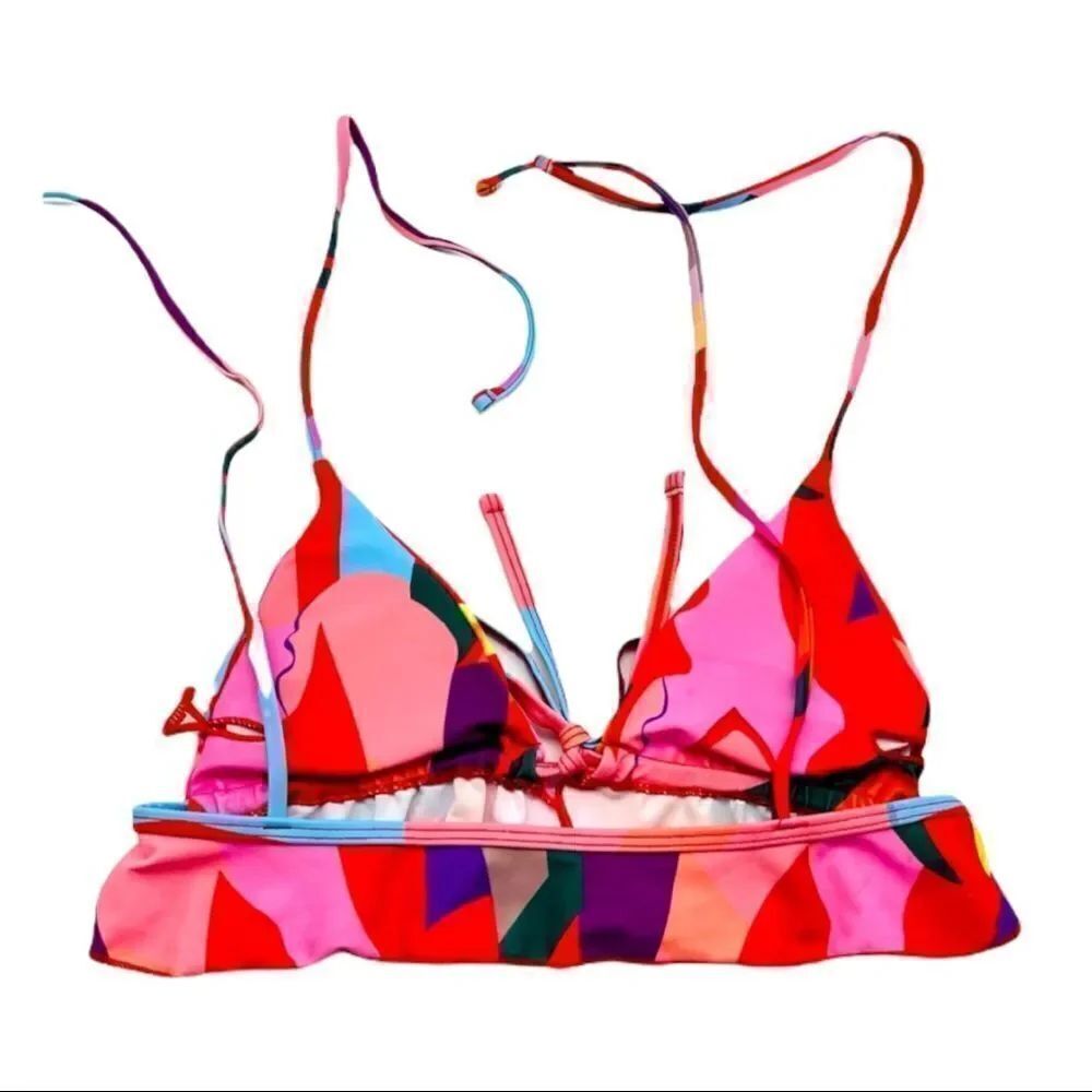 Colorful Triangle Tie Around Neck Bikini Top - Picture 2 of 9